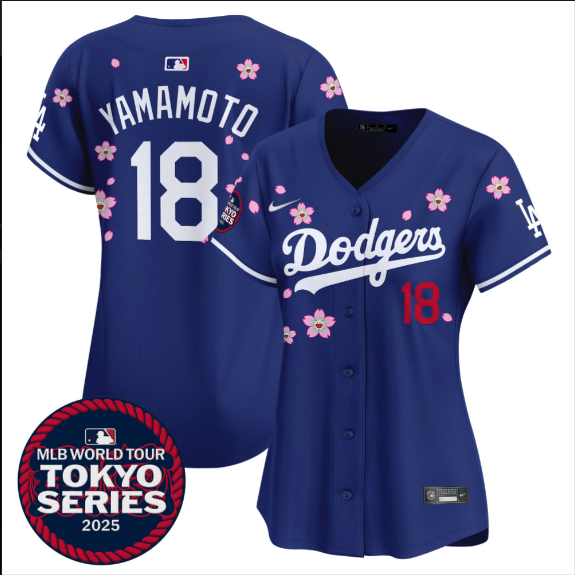 Women Los Angeles Dodgers #18 Yamamoto Tokyo Series 2025 blue Limited Stitched Jersey->women mlb jersey->Women Jersey
